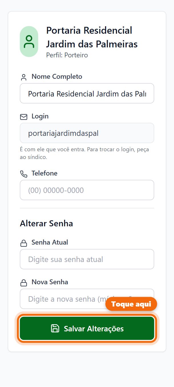 Passo 4: Para trocar a senha, digite a senha atual e a nova. Toque em Salvar Alterações.